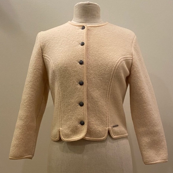 Geiger Womens Knit Cream Knit Blazer / Jacket w Crew Neck and Silver Buttons /S - Picture 2 of 16